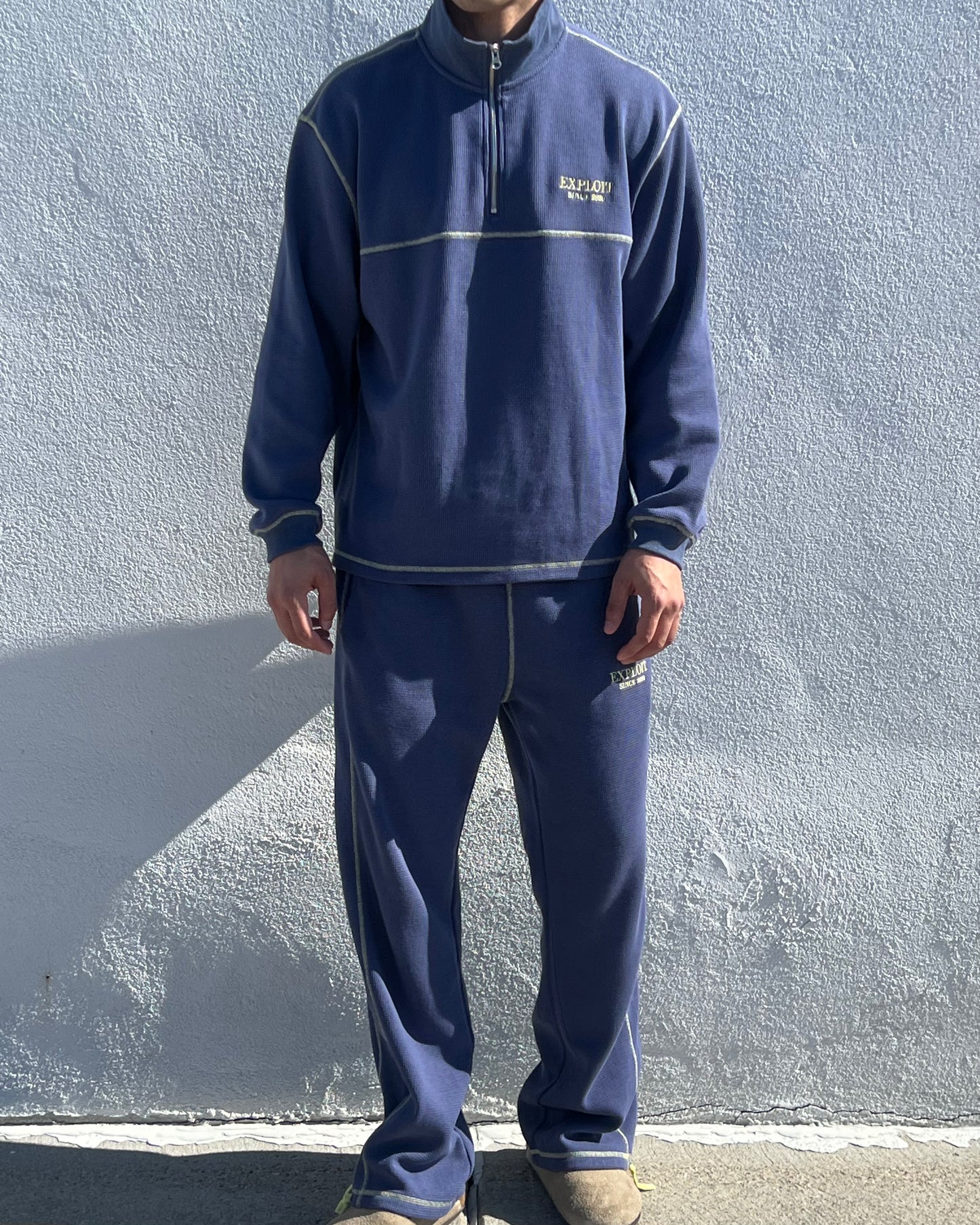 Blue Waffle Knit Quarterzip