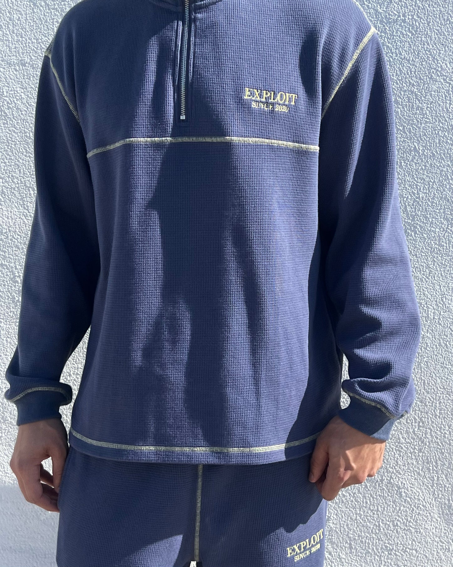 Blue Waffle Knit Quarterzip
