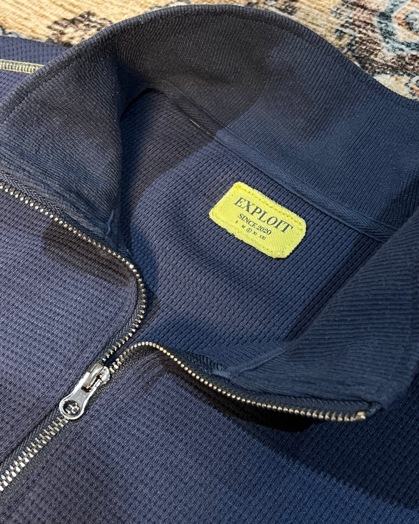 Blue Waffle Knit Quarterzip